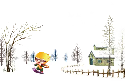 Child Snowboarding in Winter Scene