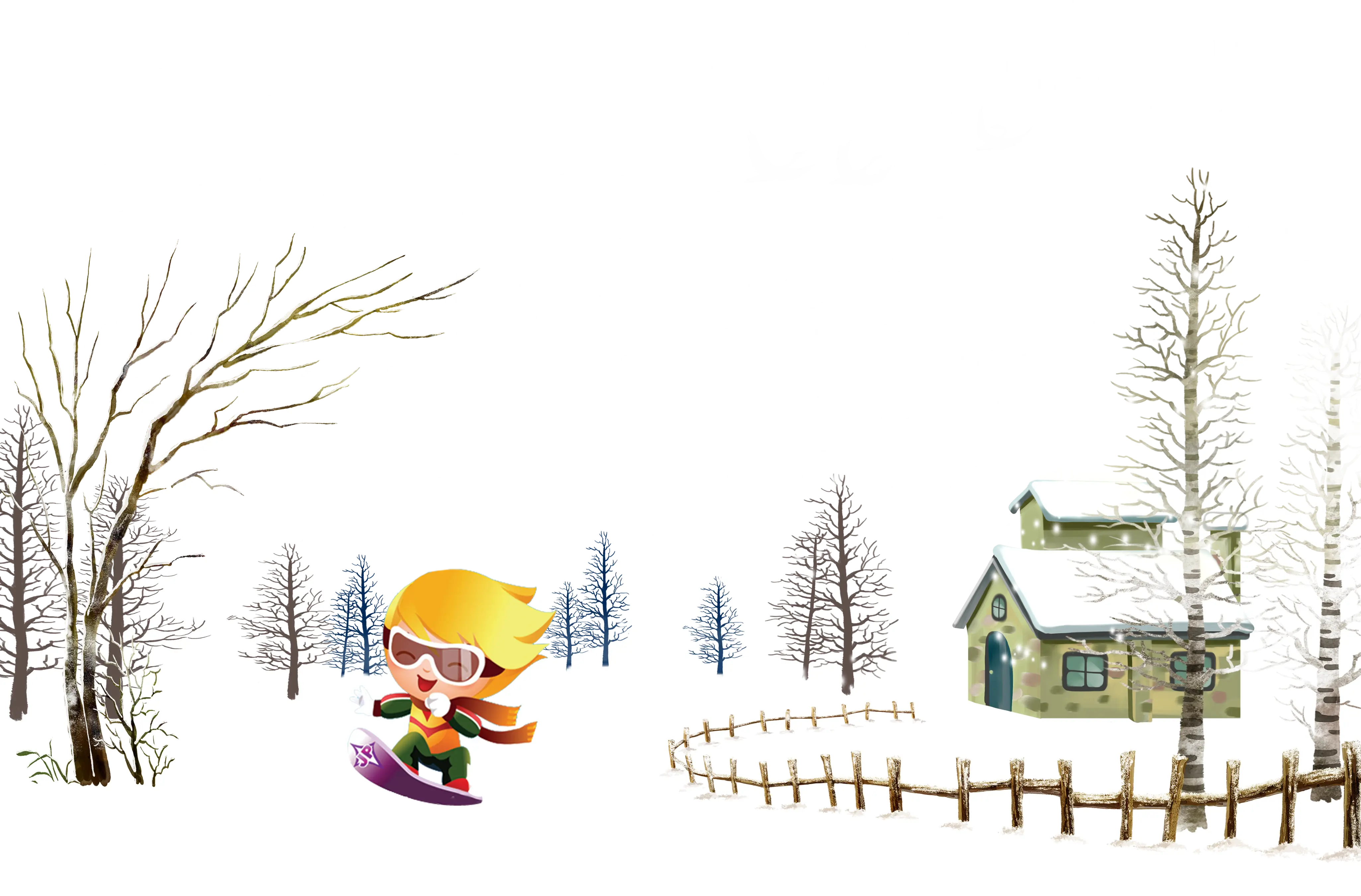 Child Snowboarding in Winter Scene