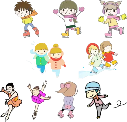 Playful children enjoying ice skating in winter