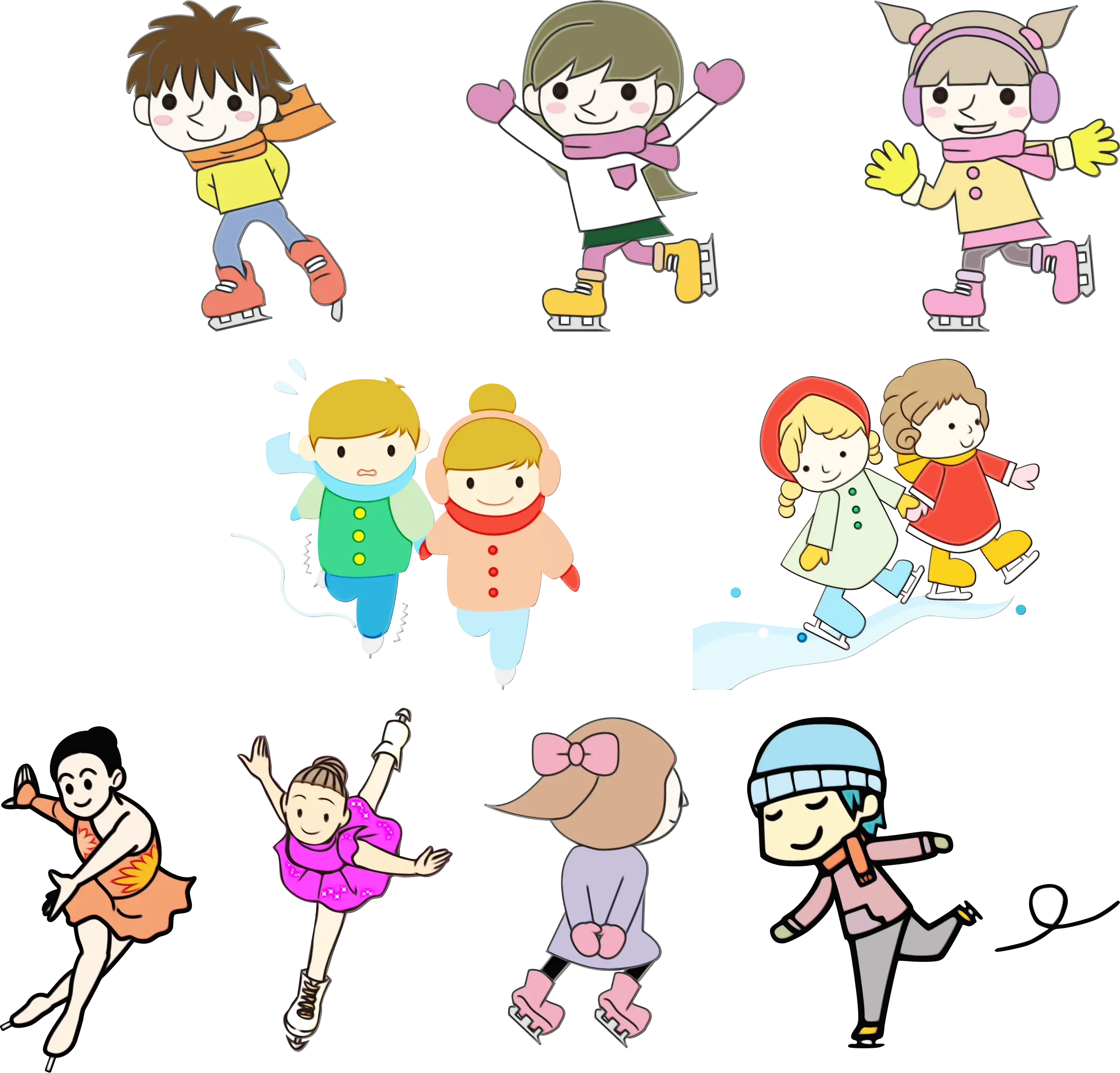 Playful children enjoying ice skating in winter