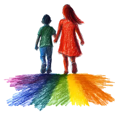 Children Walking on Rainbow Path
