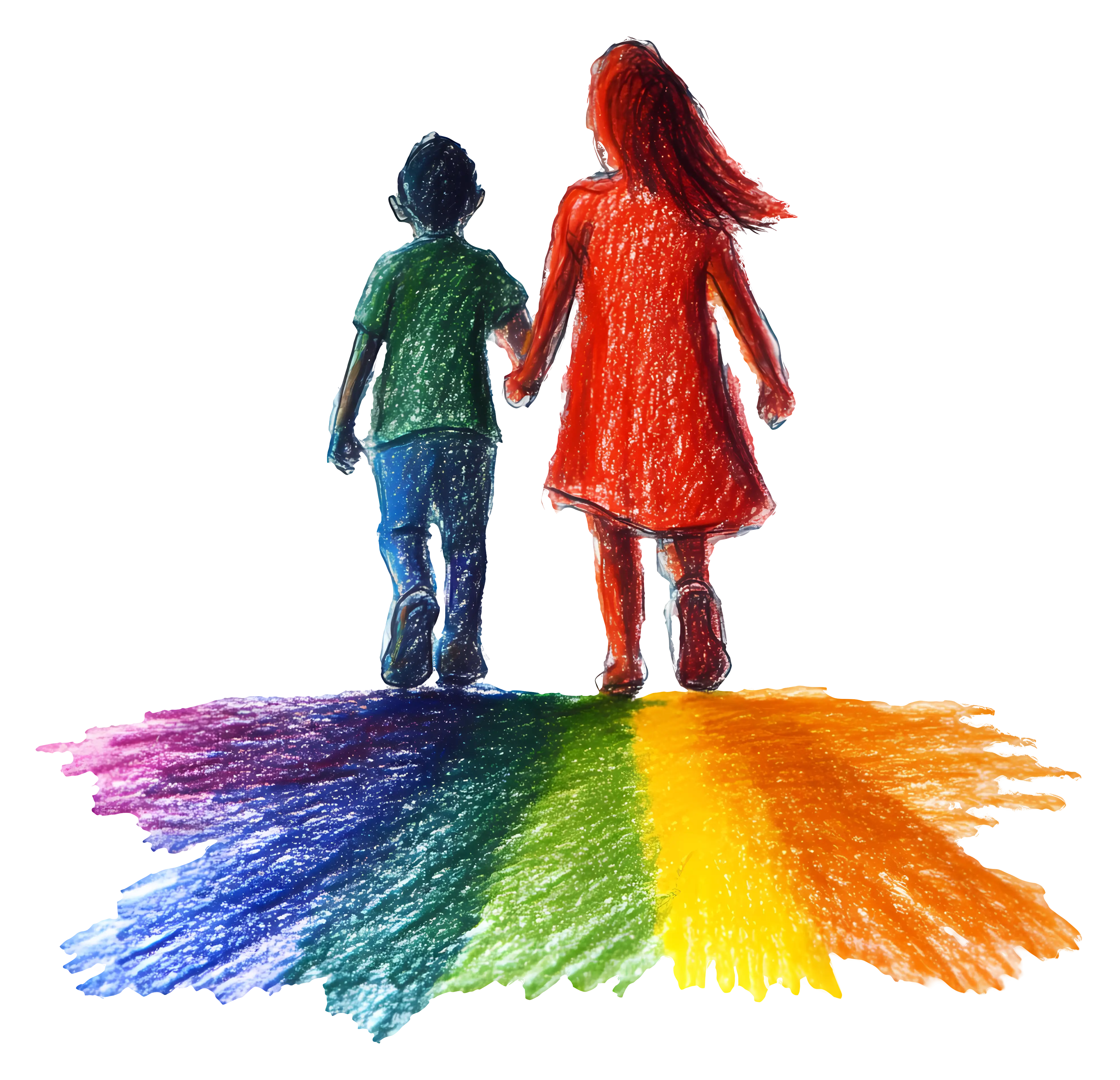 Children Walking on Rainbow Path