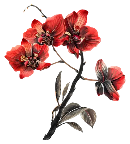 Beautiful Red Orchids on Branch