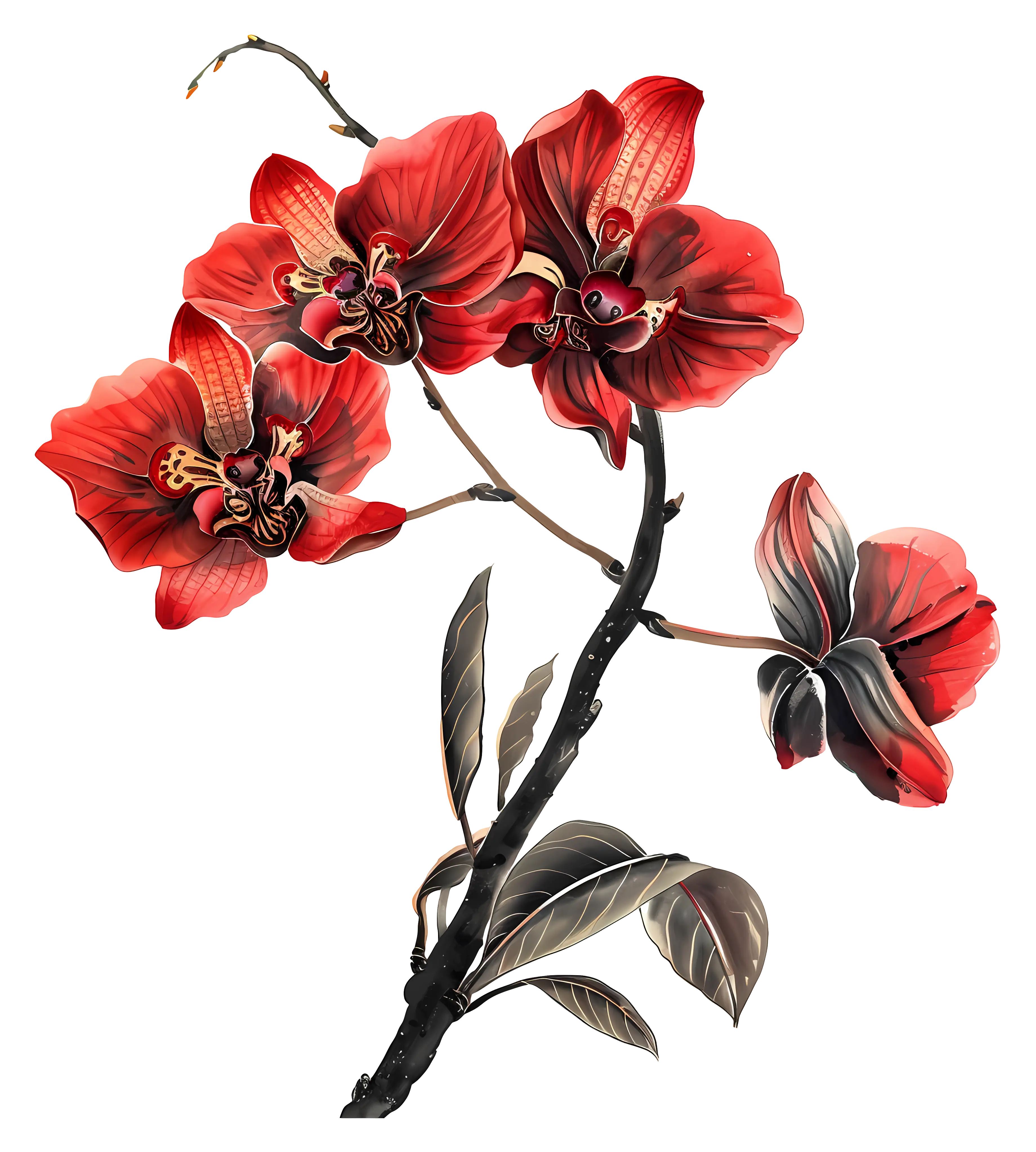 Beautiful Red Orchids on Branch