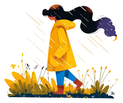 Girl in Yellow Raincoat Walking on a Rainy Day