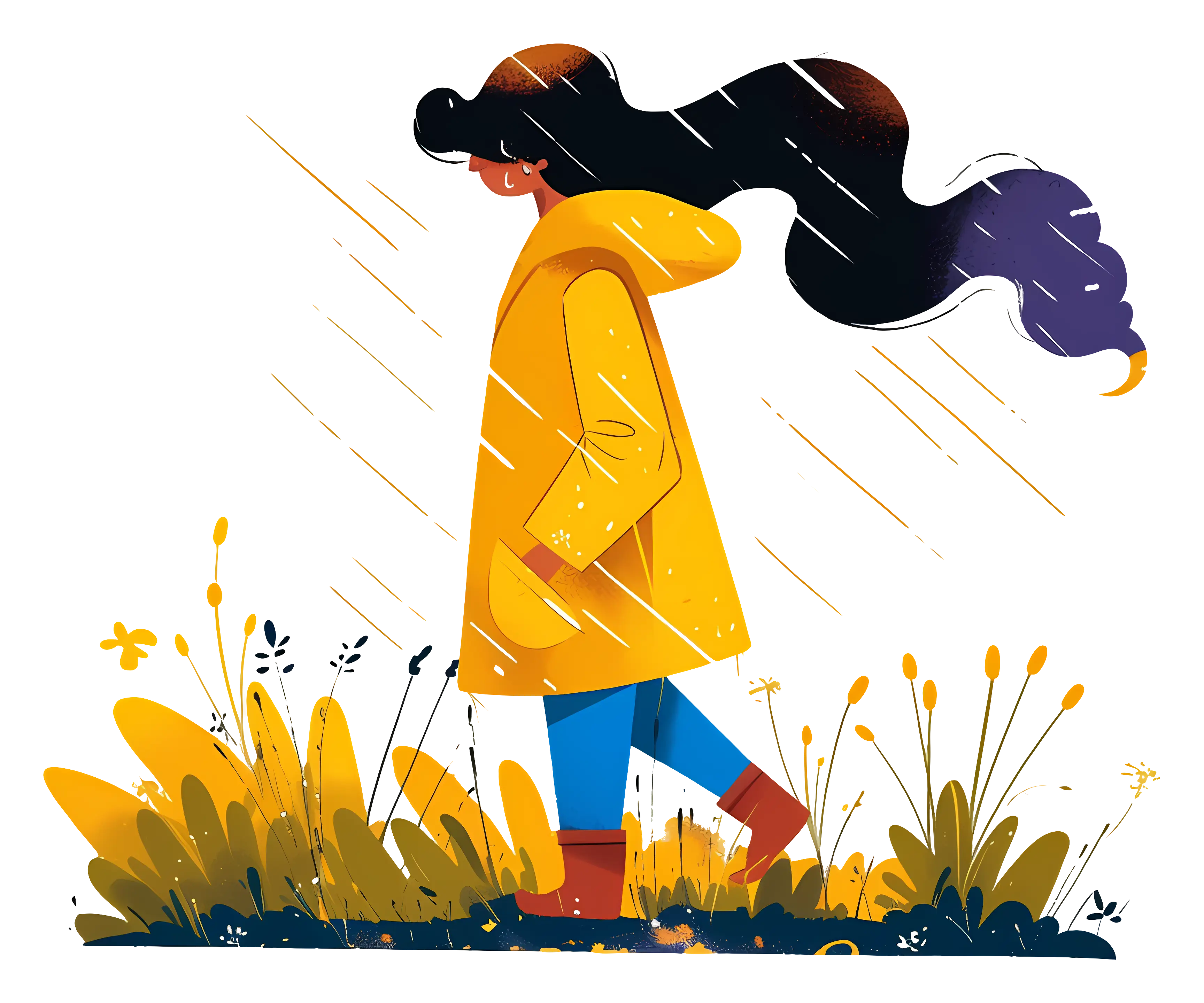 Girl in Yellow Raincoat Walking on a Rainy Day
