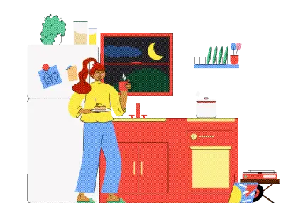 Person Relaxing in Nighttime Kitchen