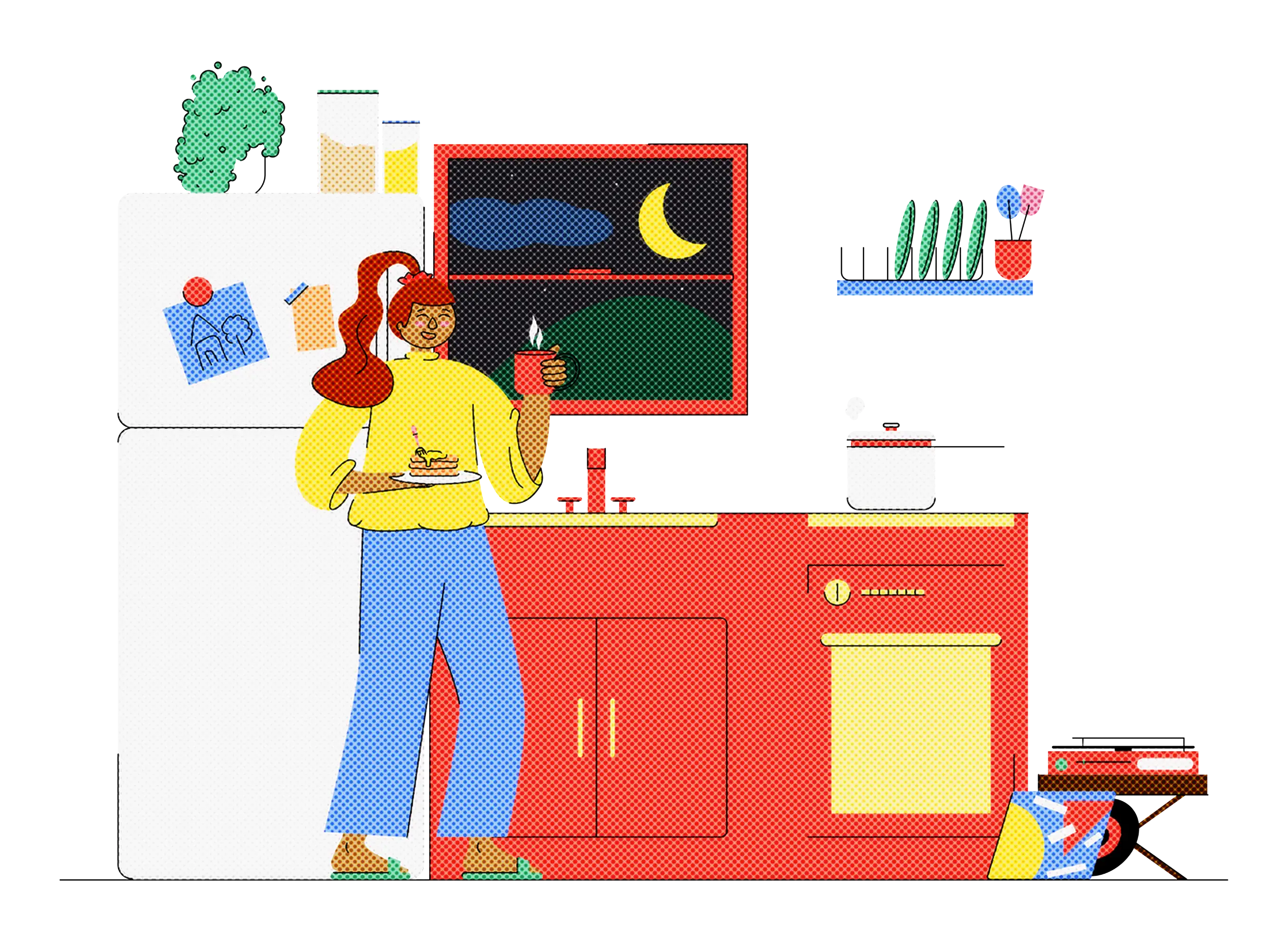Person Relaxing in Nighttime Kitchen