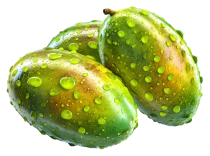 Fresh Green Mangoes with Water Droplets