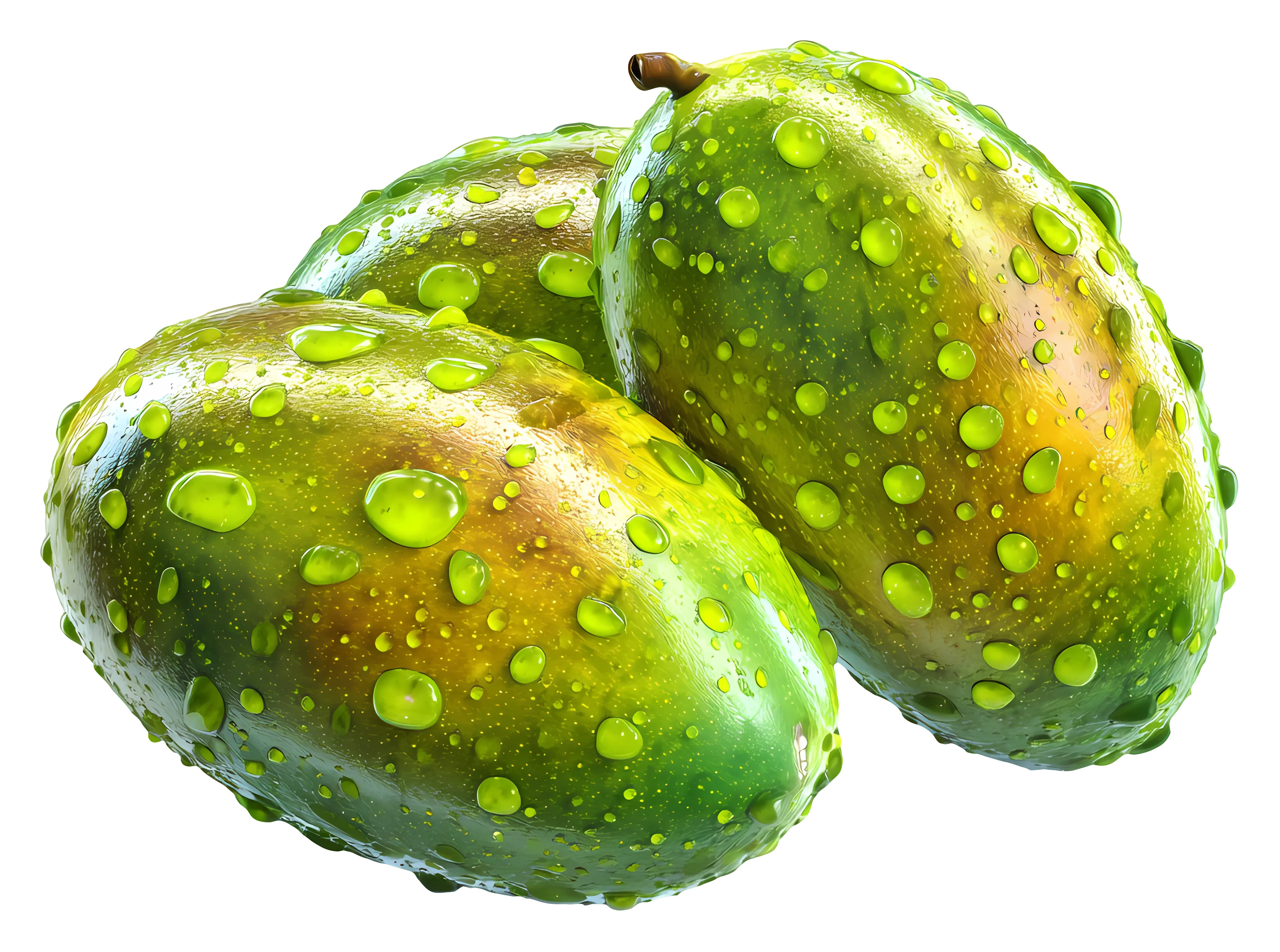Fresh Green Mangoes with Water Droplets