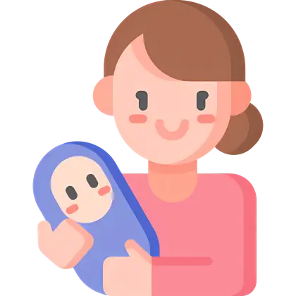 Mother Holding Baby in Cartoon Style