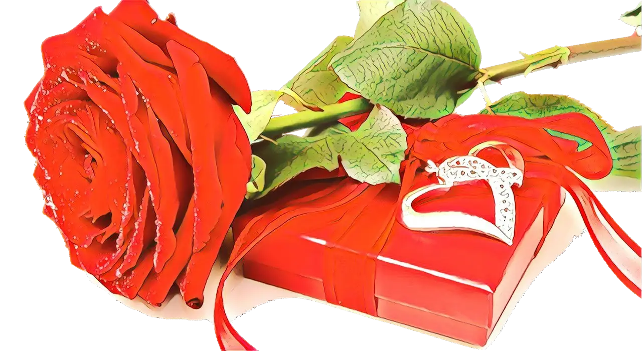 Red Rose and Gift Box with Heart Decoration