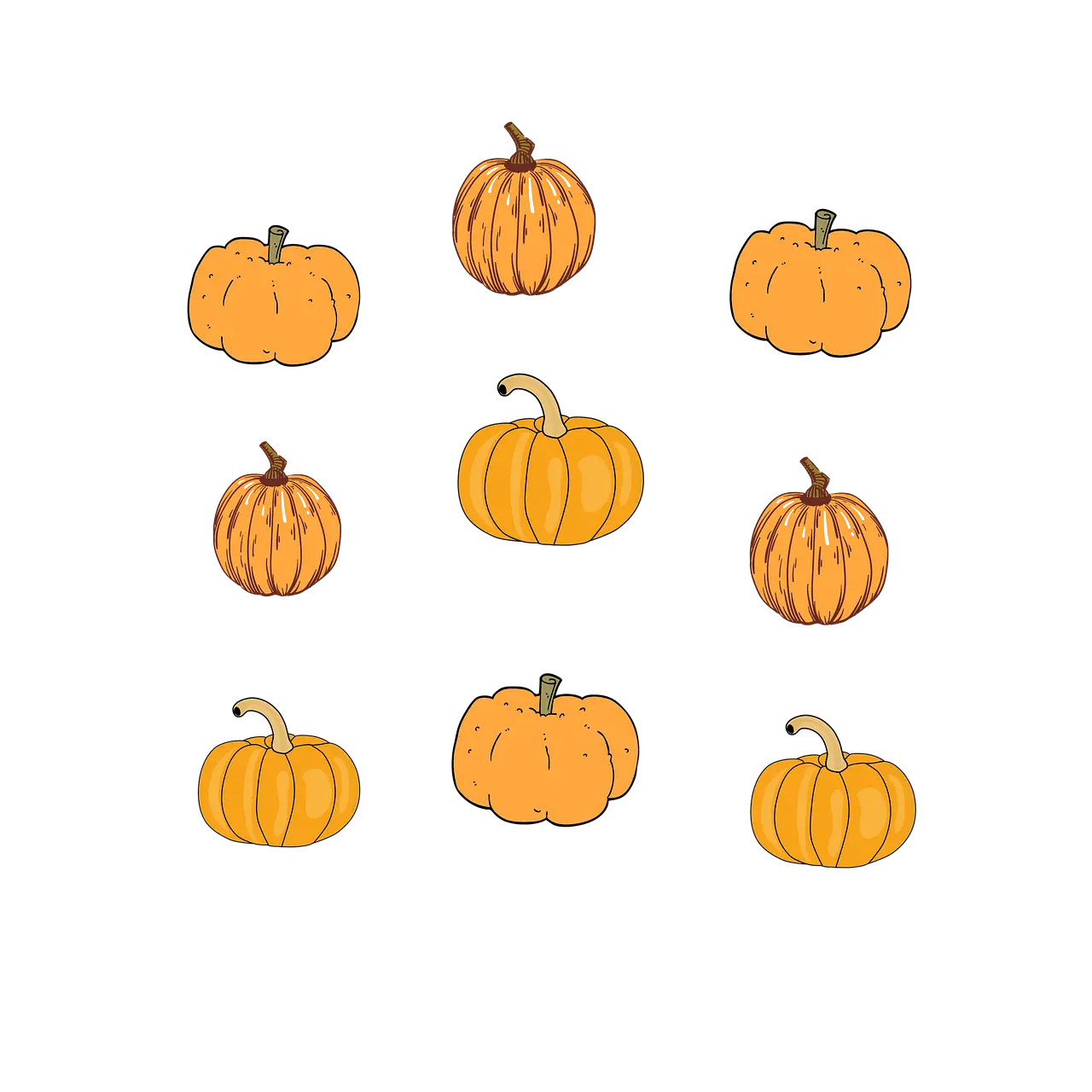 Cute Cartoon Pumpkins for Autumn and Halloween
