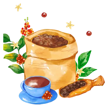 Coffee Beans and Cup Illustration