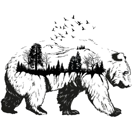 Bear Silhouette with Forest and Birds