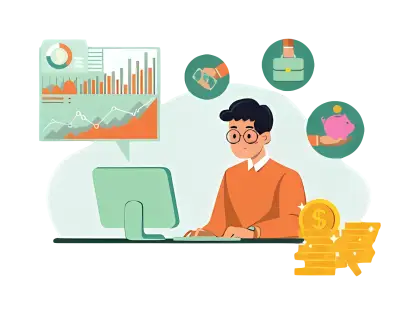 Person Working on Financial Analysis in Cartoon Style
