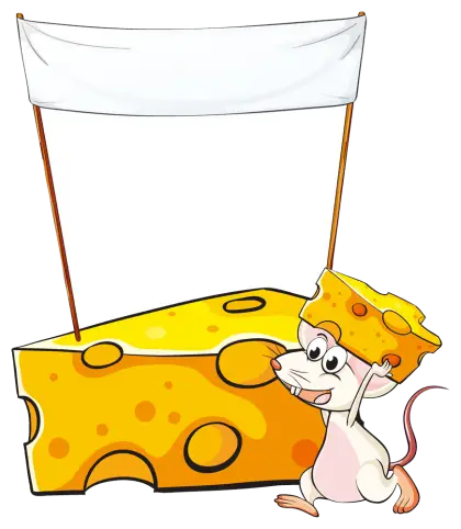 Cartoon Mouse with Cheese and Banner