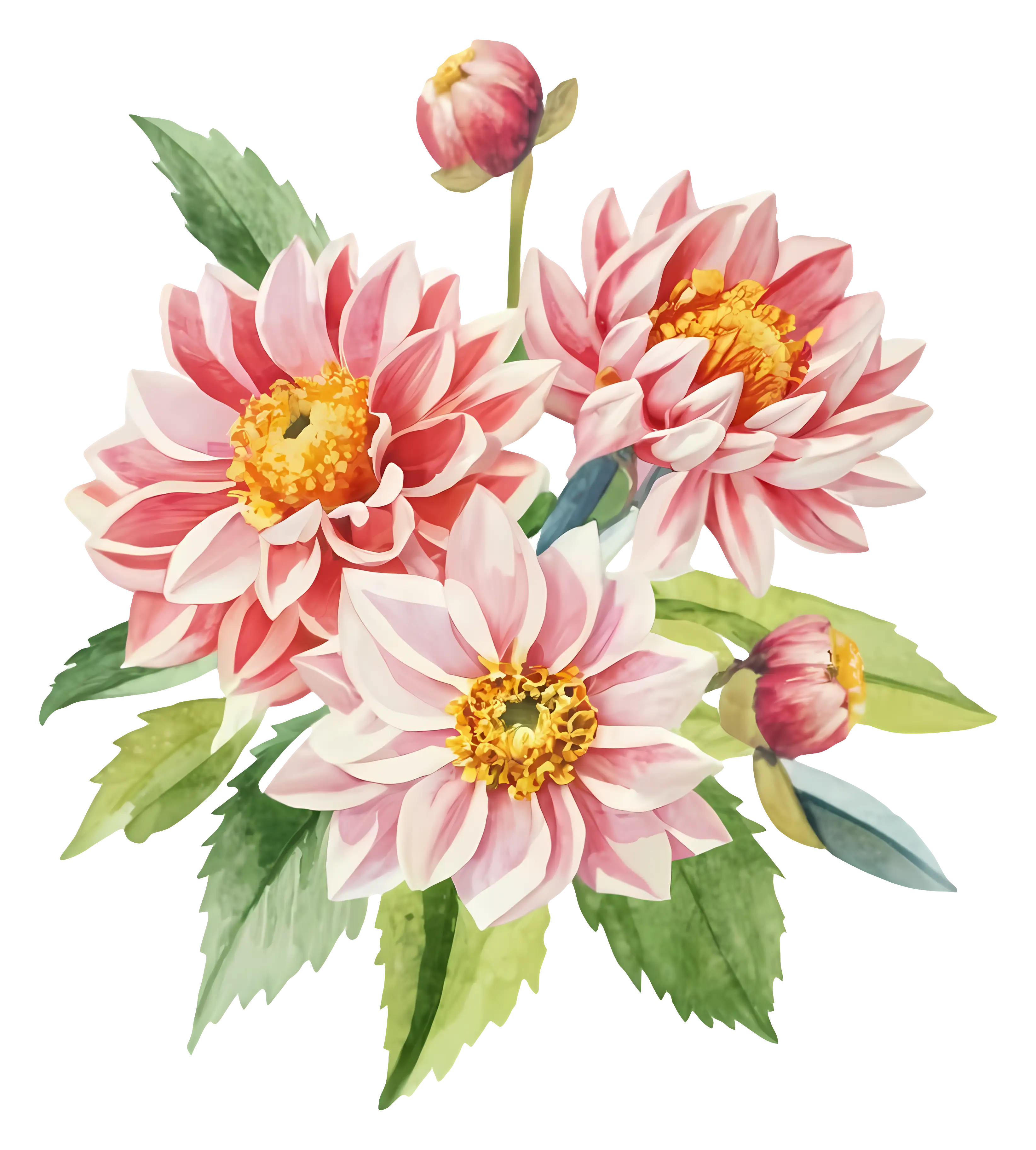 Pink Dahlias in Watercolor