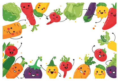 Smiling Vegetable Cartoon Border for Fun Themes
