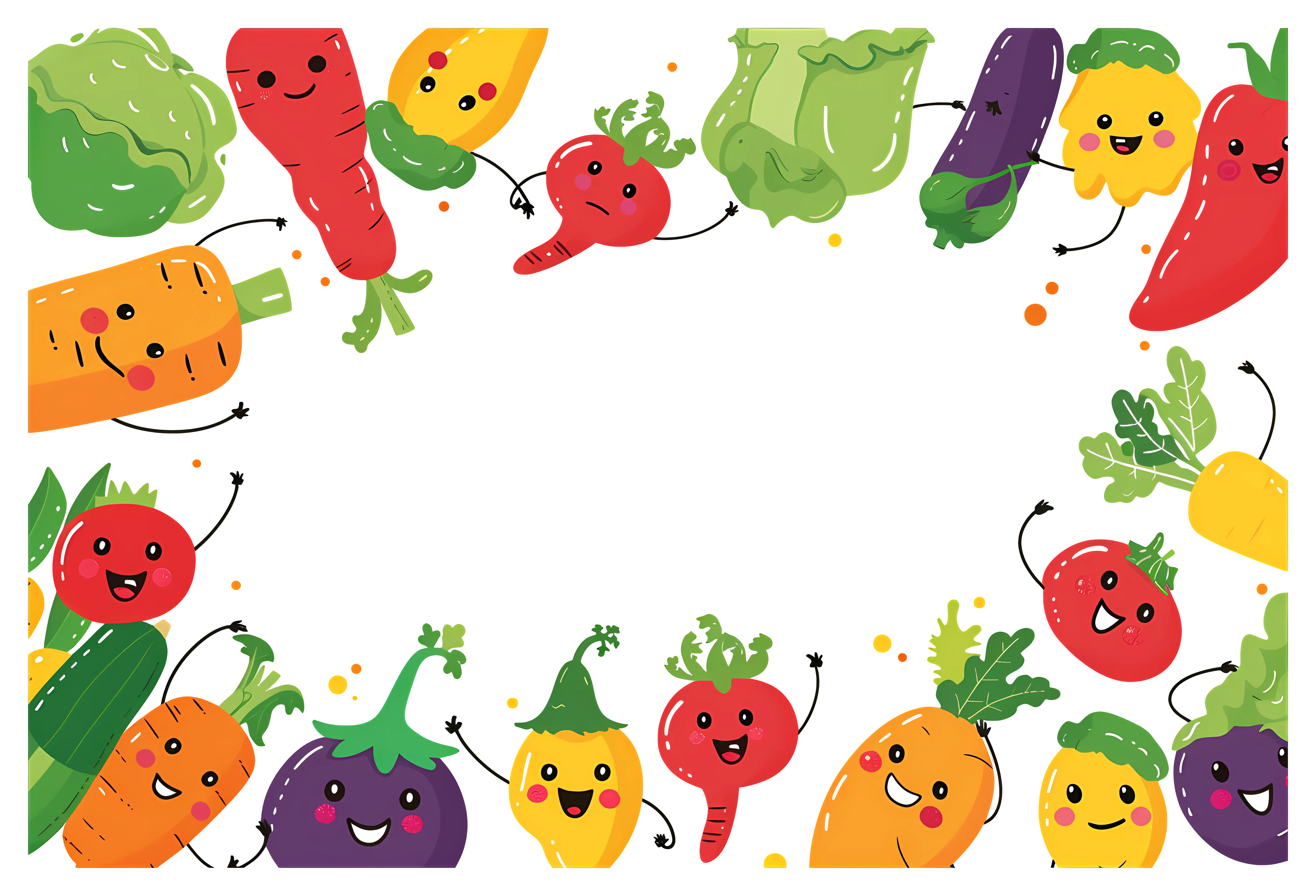 Smiling Vegetable Cartoon Border for Fun Themes