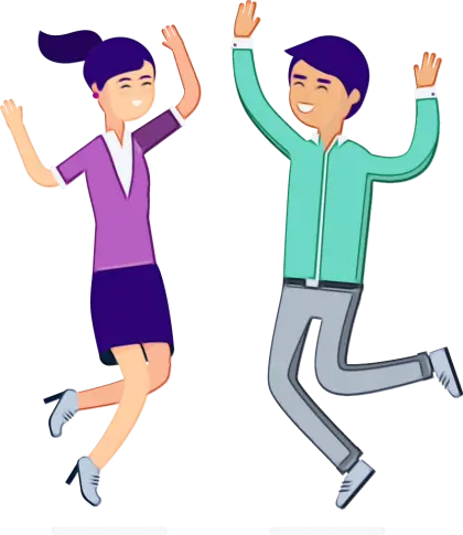 Cartoon Characters Jumping Happily