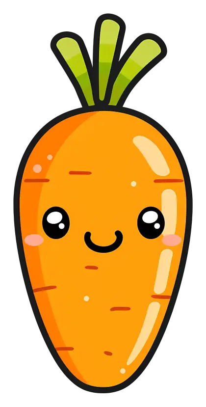 Cute Cartoon Carrot with Kawaii Expression
