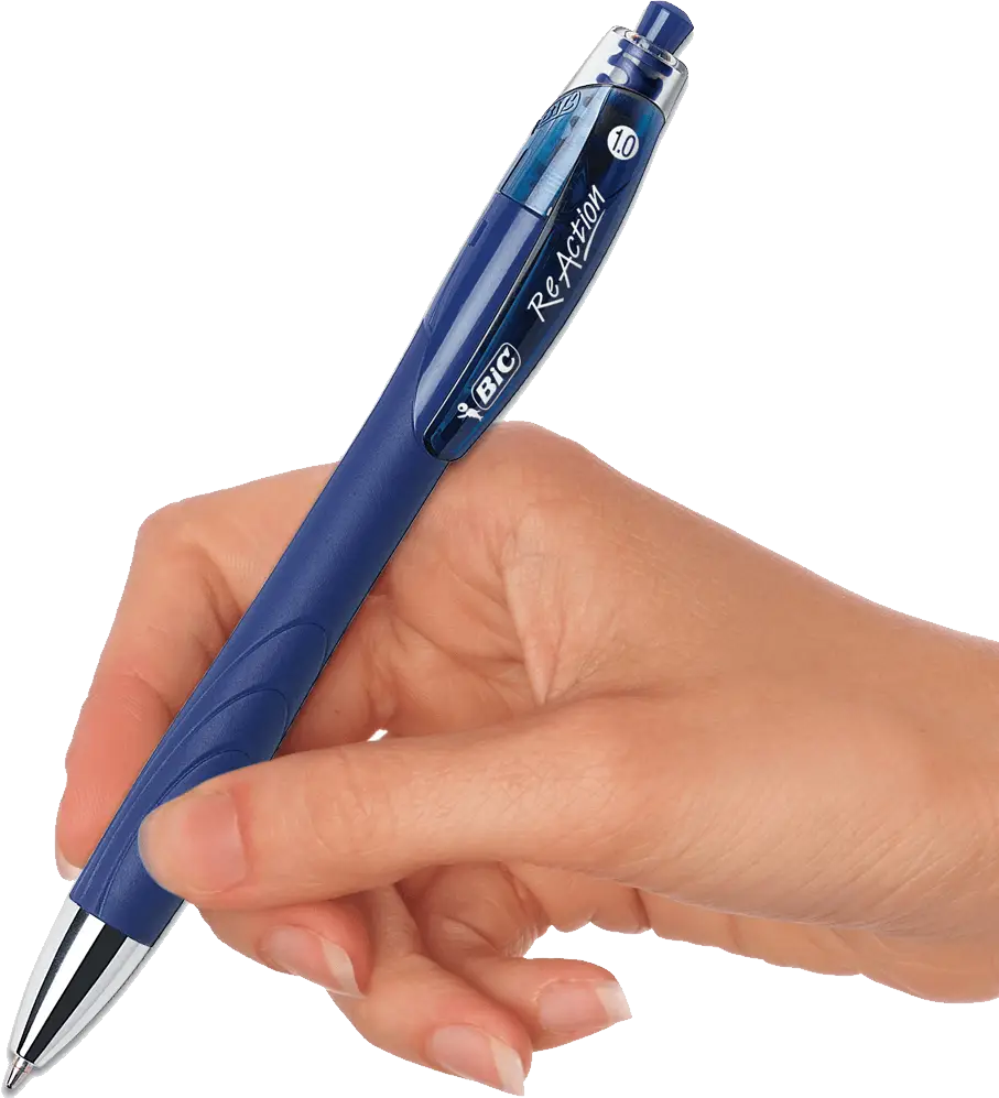 Hand Holding Blue Pen for Writing