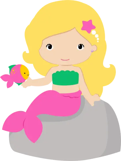 Cute Cartoon Mermaid Sitting on a Rock