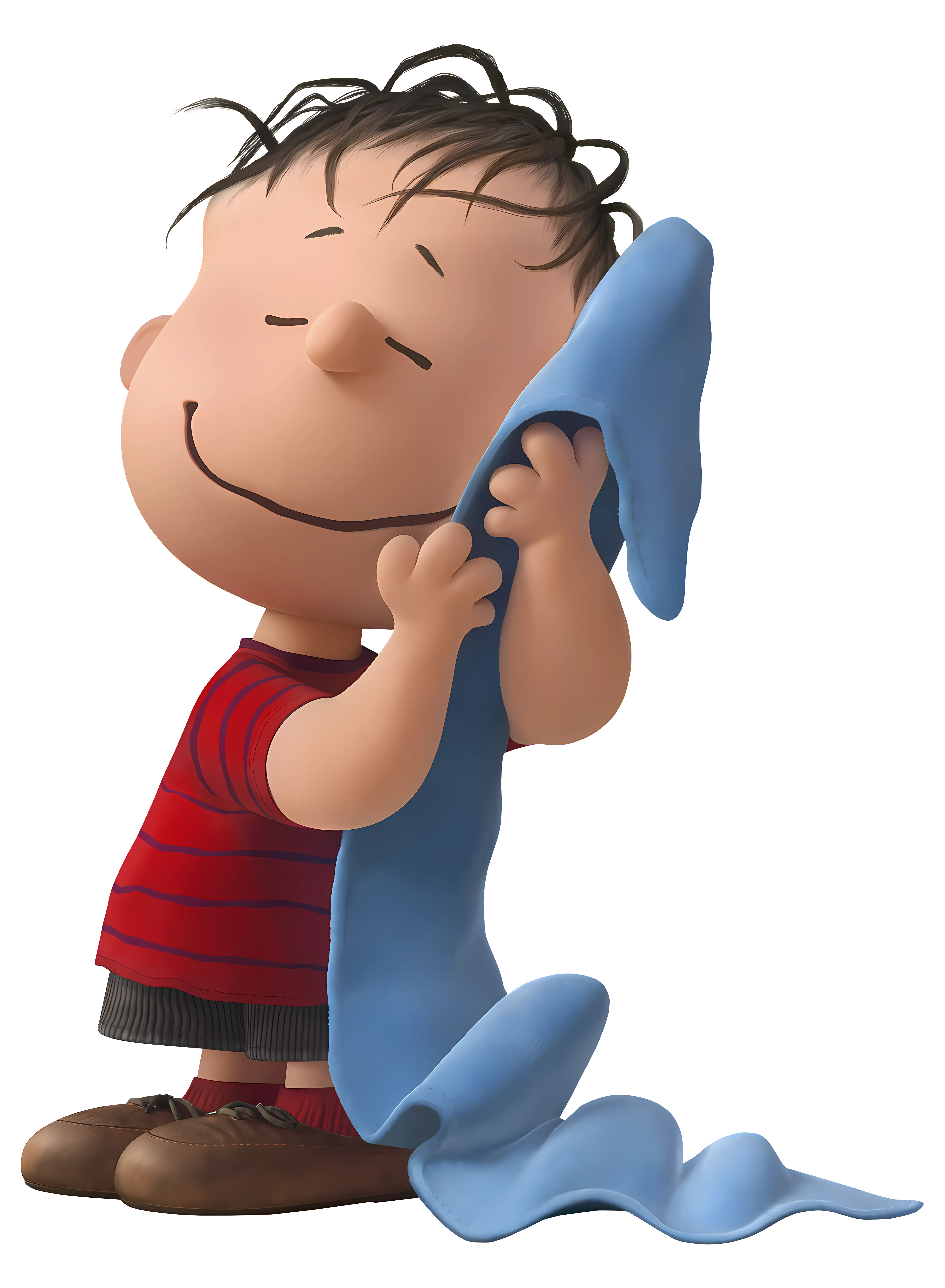 Cartoon Boy Hugging Blue Blanket