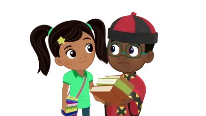 Two Kids with Books Cartoon
