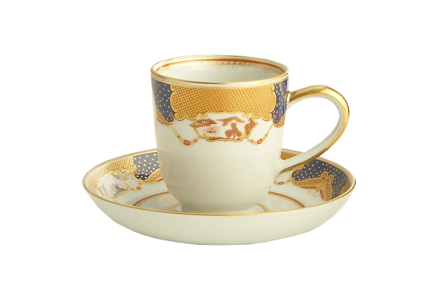 Elegant Gold-Trimmed Cup with Saucer