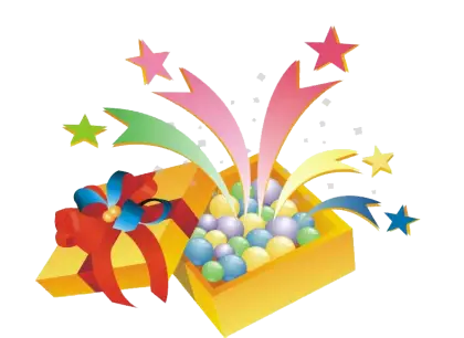 Colorful Gift Box with Stars and Ribbons