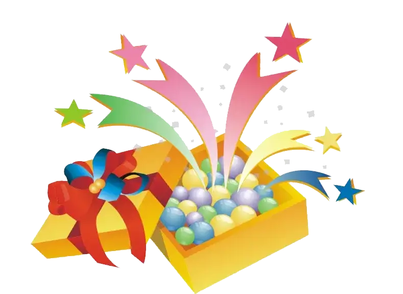 Colorful Gift Box with Stars and Ribbons