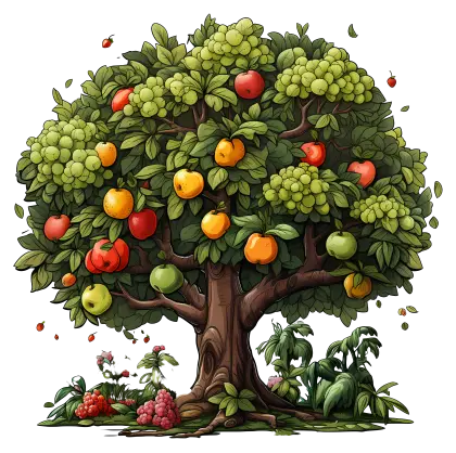 Vibrant Fruit Tree with Apples and Grapes