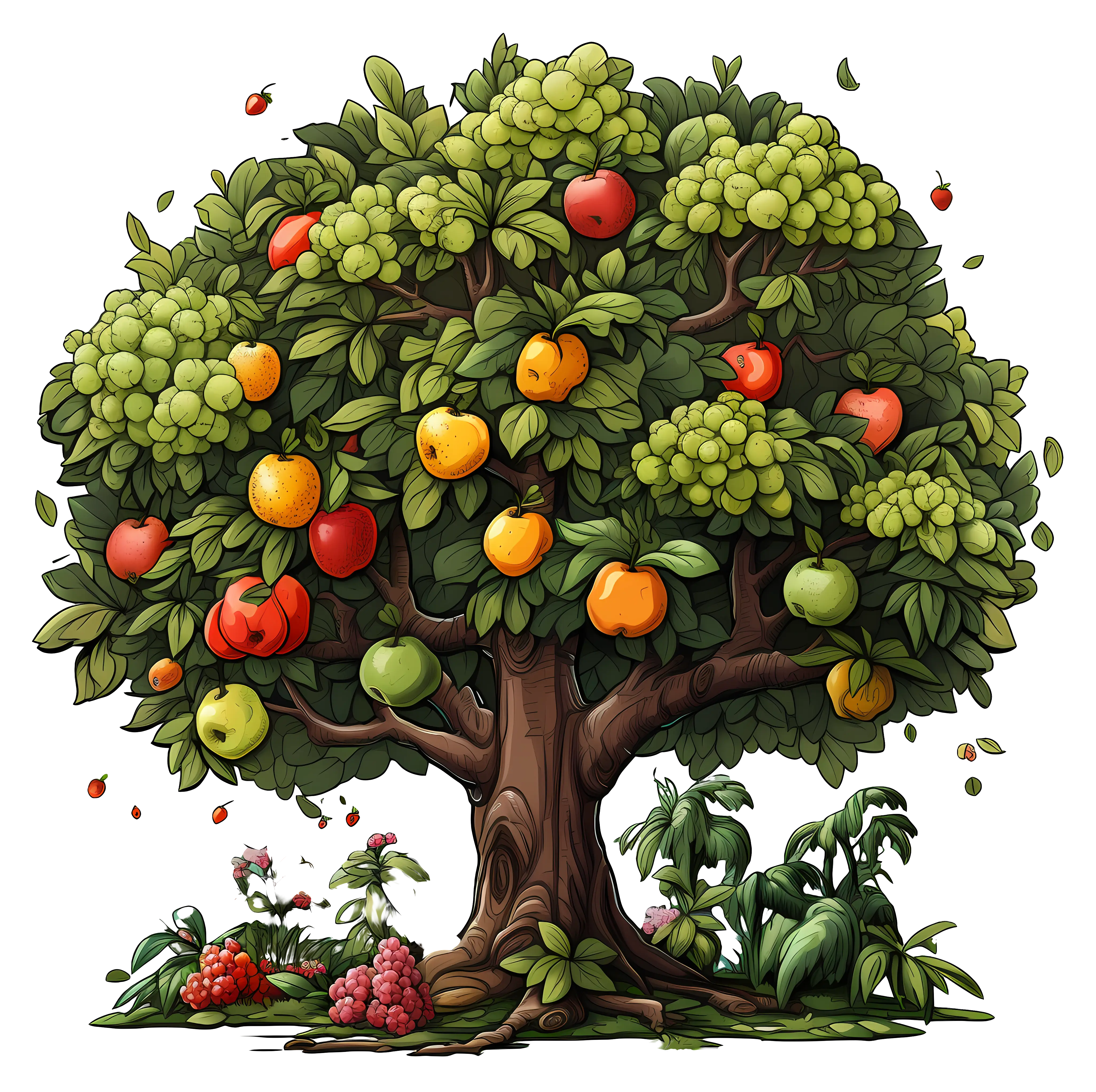 Vibrant Fruit Tree with Apples and Grapes