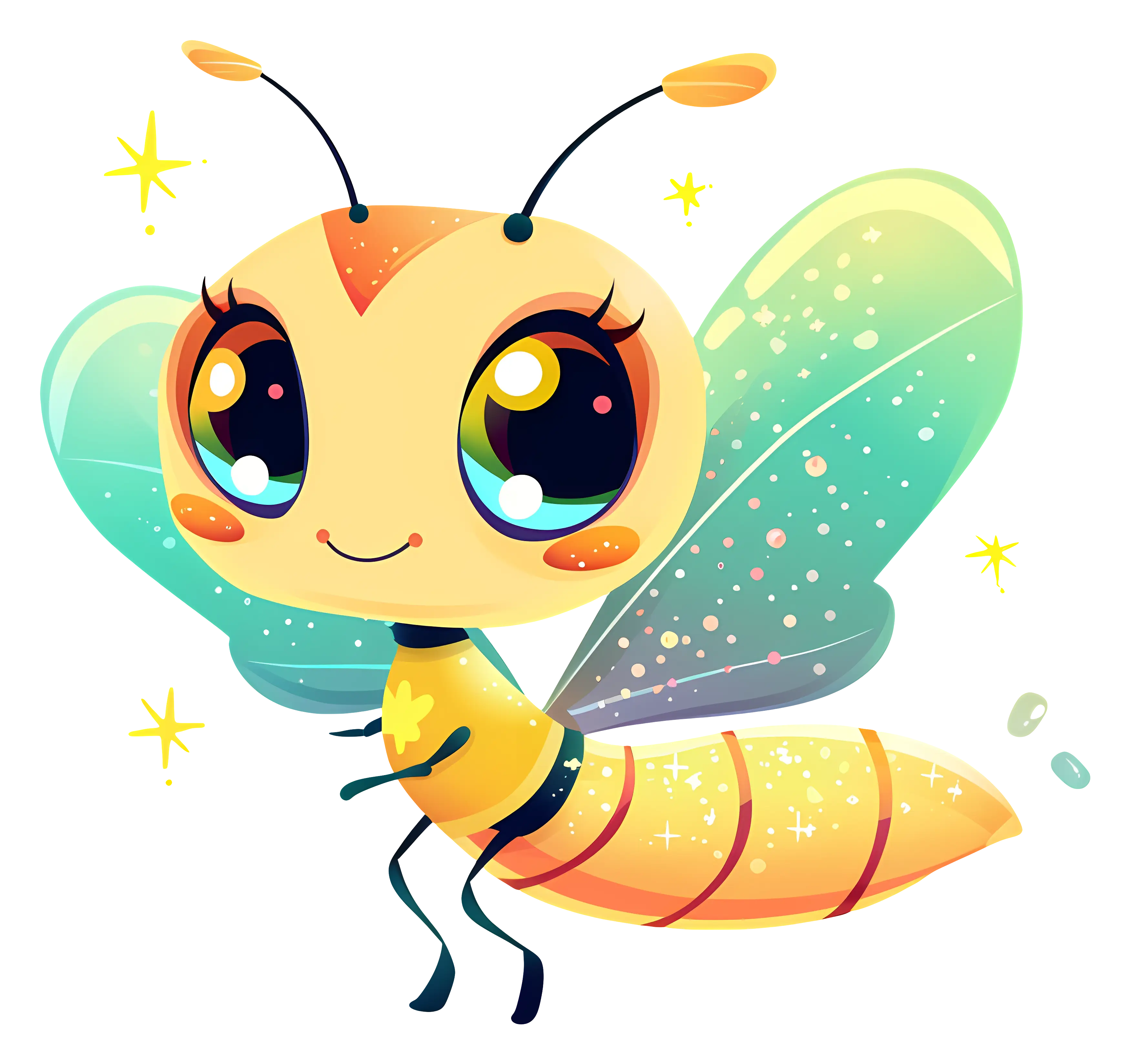 Colorful Cartoon Bee with Vibrant Wings and Glow