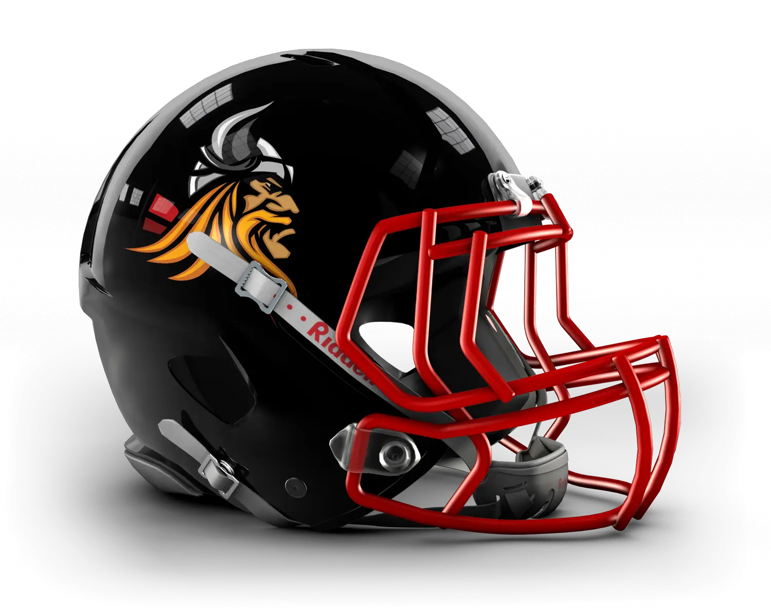 Black American Football Helmet with Red Grill