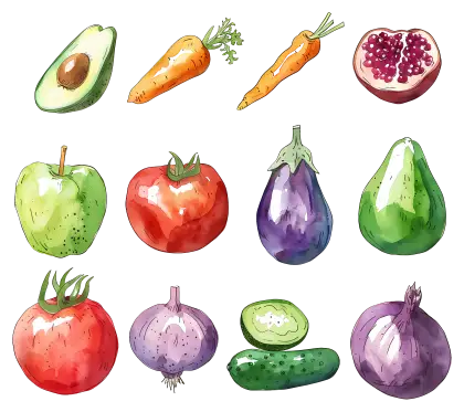 Assorted Watercolor Vegetables Illustration