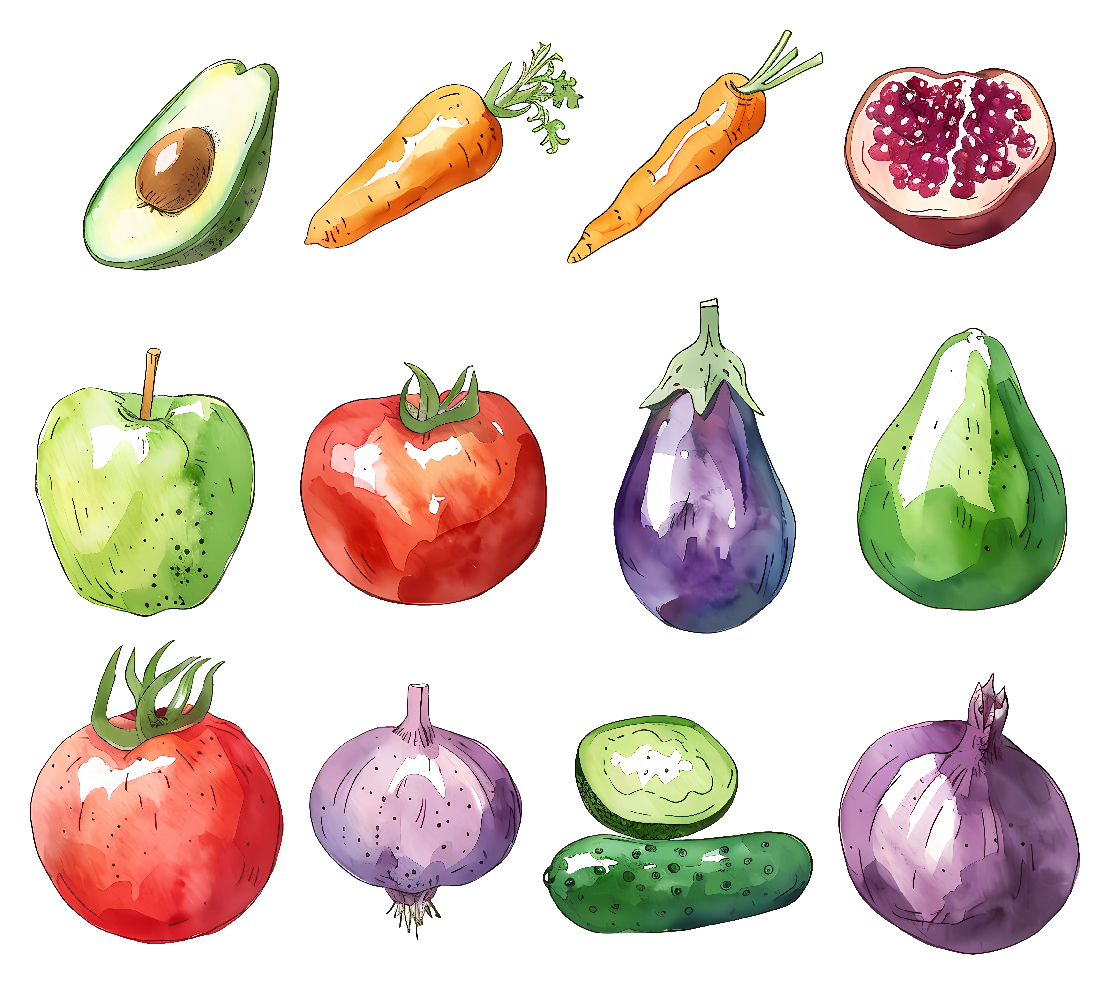 Assorted Watercolor Vegetables Illustration