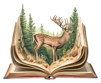 Deer in an Open Book with Forest Background