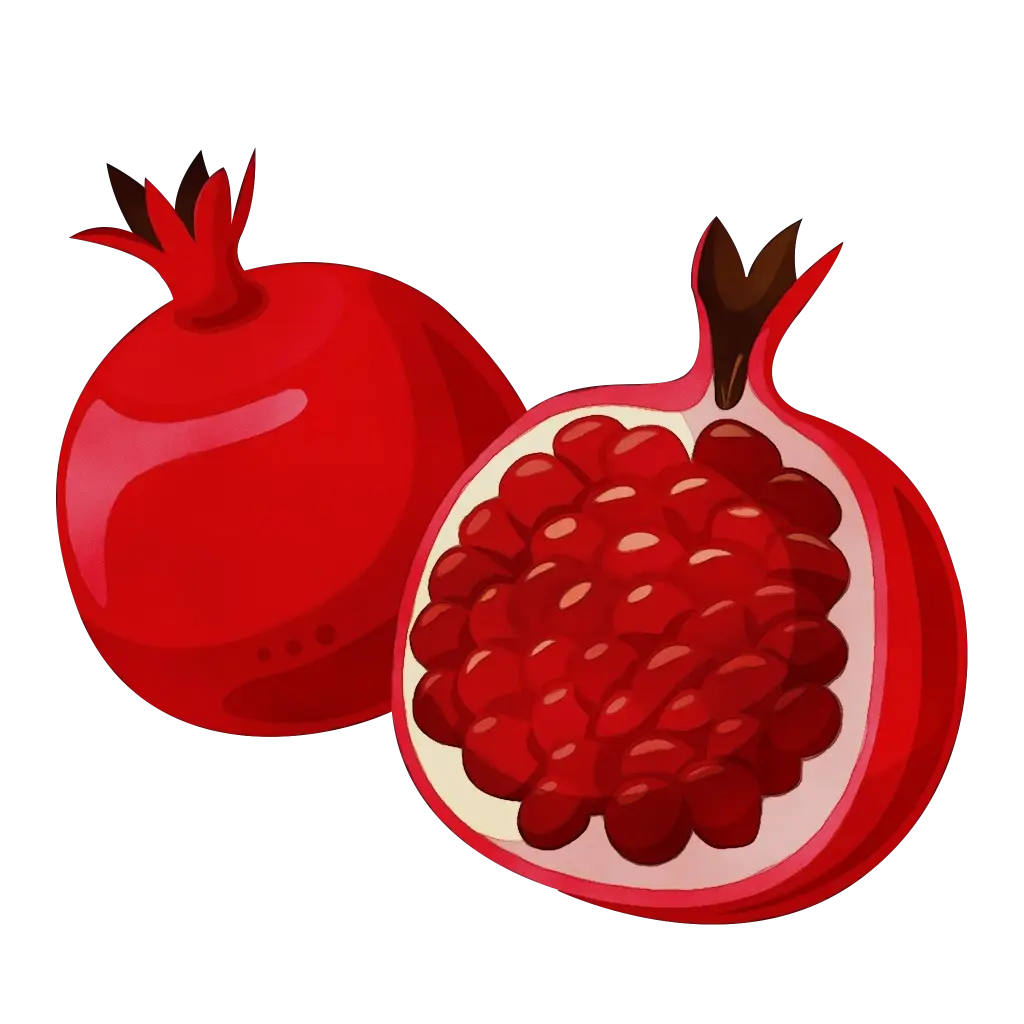 Red Pomegranate Whole and Cut Open