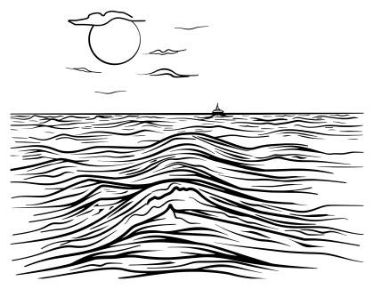 Black and White Line Art of Ocean Waves