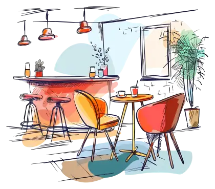 Cozy Cafe Interior Sketch