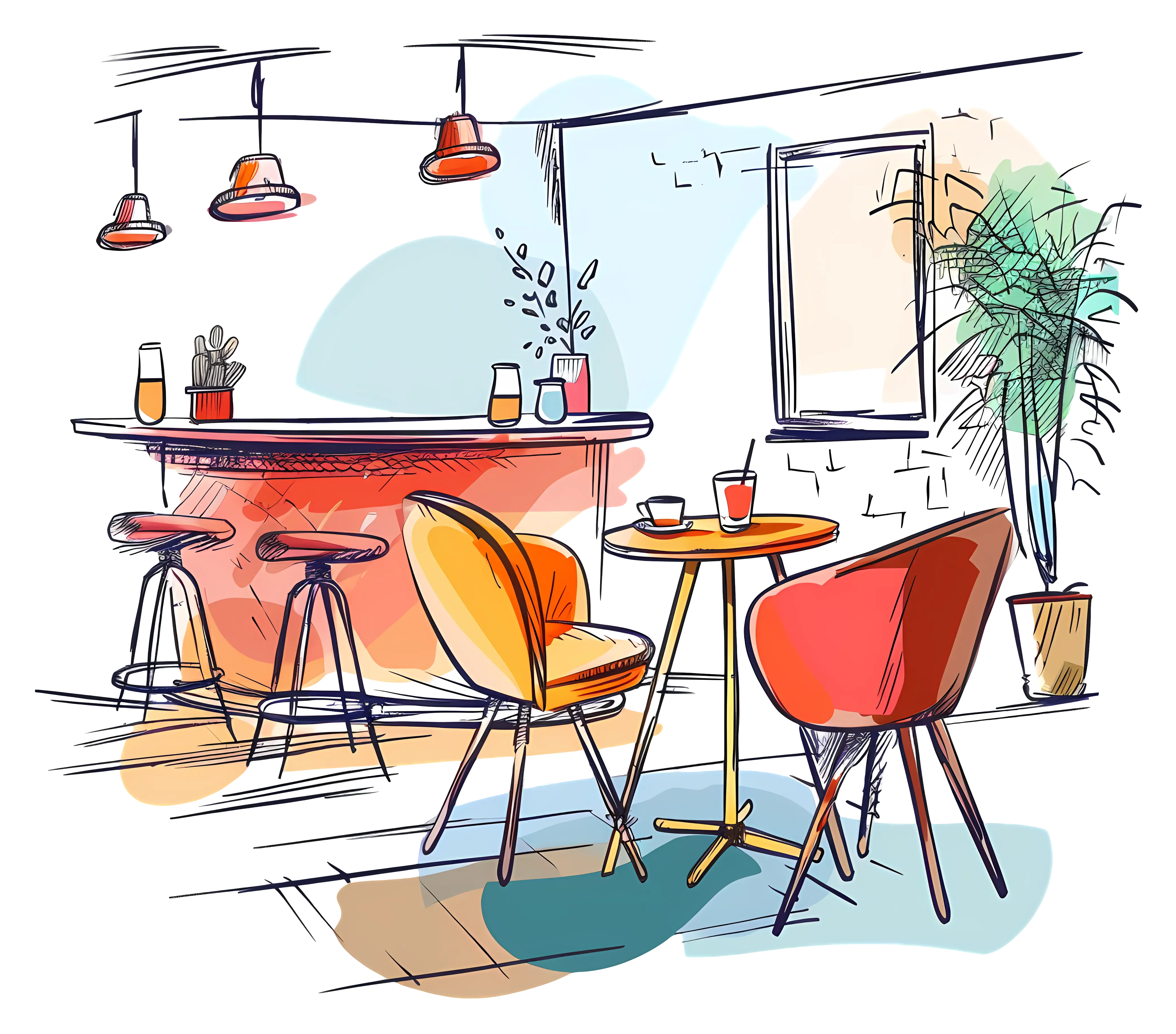 Cozy Cafe Interior Sketch