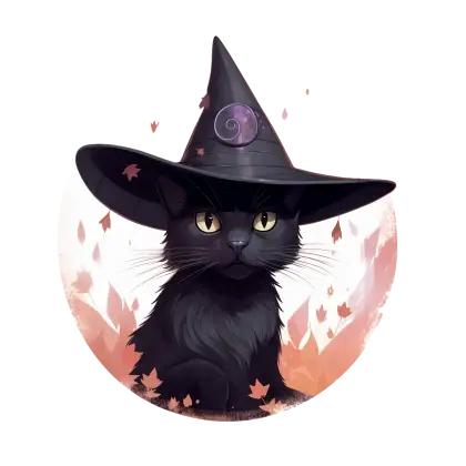 Black Cat with Witch Hat for Halloween