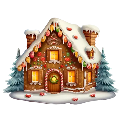 Snowy Gingerbread House with Christmas Decorations