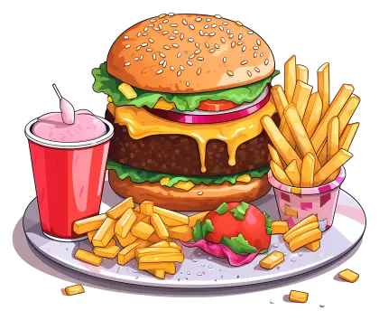 Delicious Burger Combo with Fries and Drink