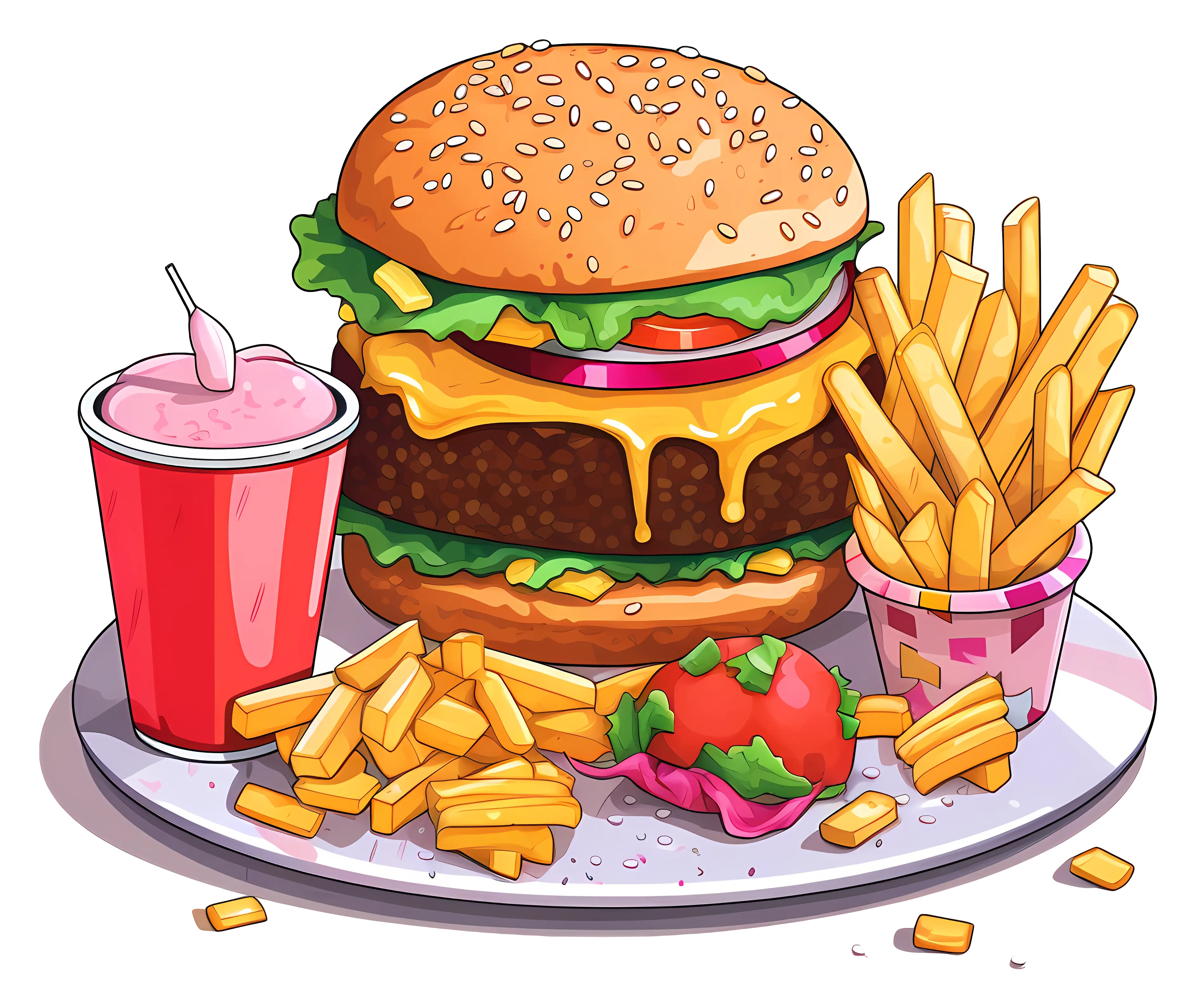 Delicious Burger Combo with Fries and Drink