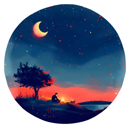 Night Scene with Moon and Stars
