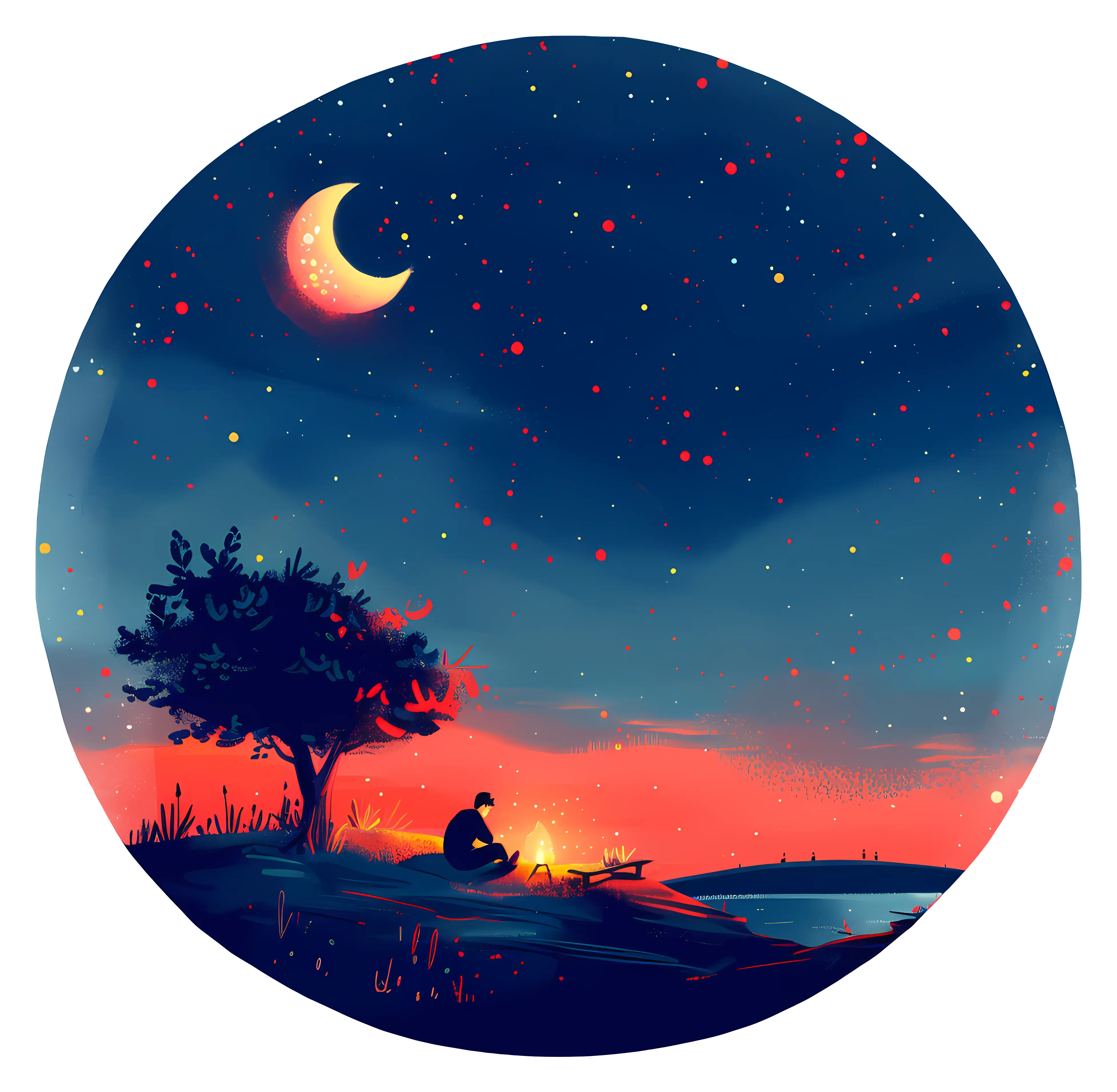 Night Scene with Moon and Stars